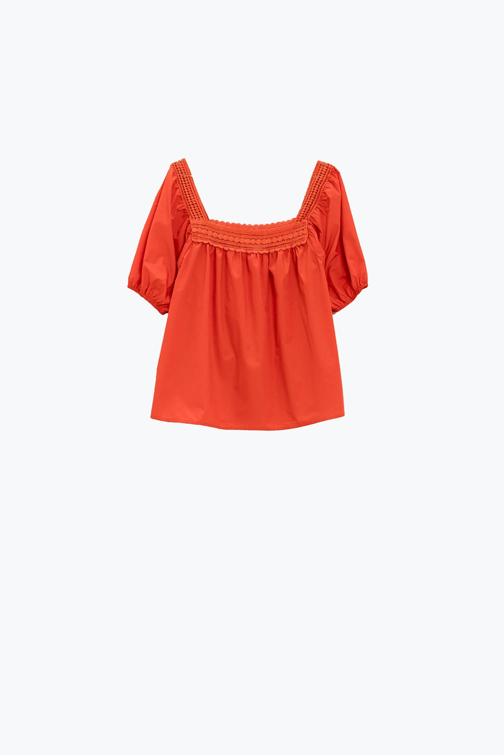 Top arancione con scollo quadrato e maniche corte