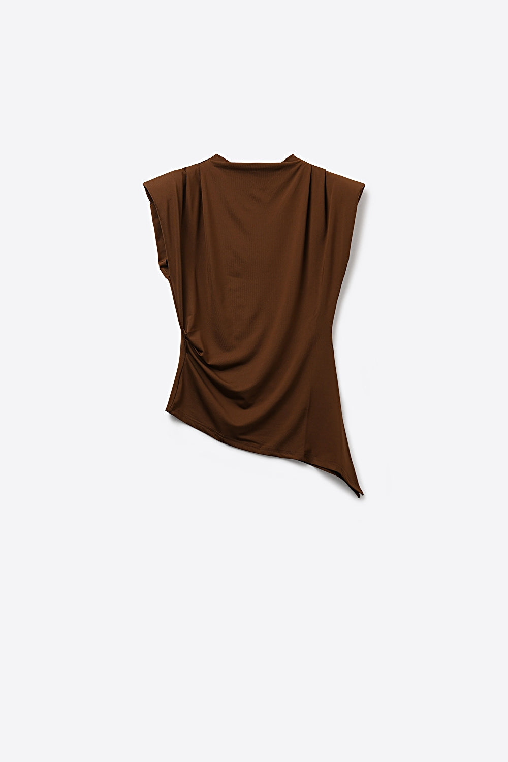 Top asimmetrico marrone elasticizzato con dettaglio drappeggiato