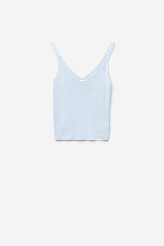 Q2 Top blu baby in maglia a coste con scollo a V e spalline