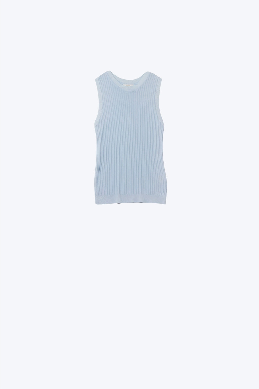 Q2 Top blu baby senza maniche in maglia a coste