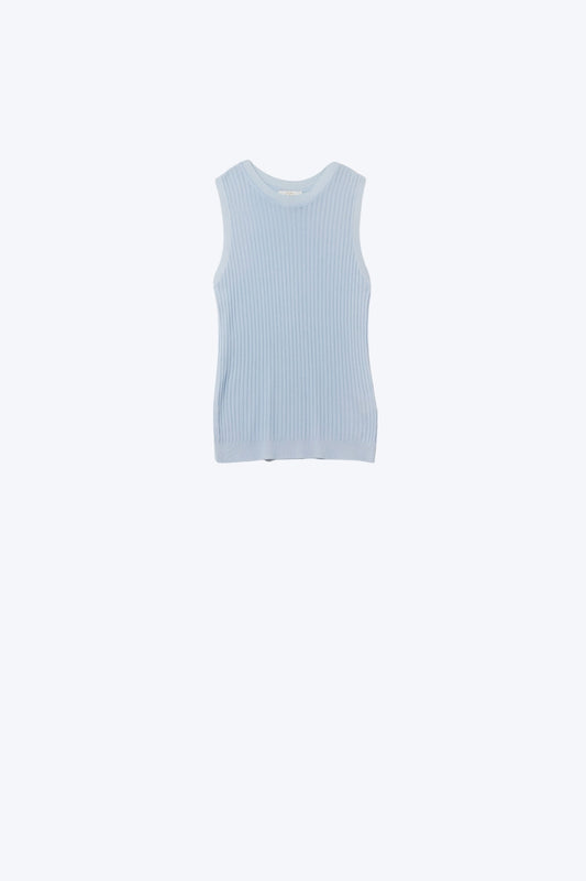 Q2 Top blu baby senza maniche in maglia a coste
