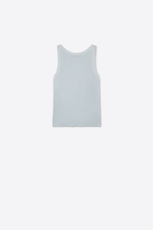 Q2 Top blu chiaro in maglia fine con brillantini