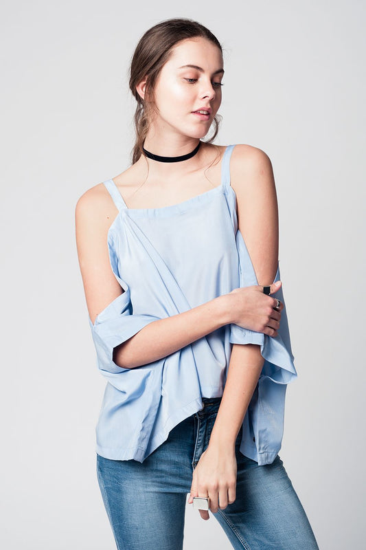 Q2 Top blu con spalle nude