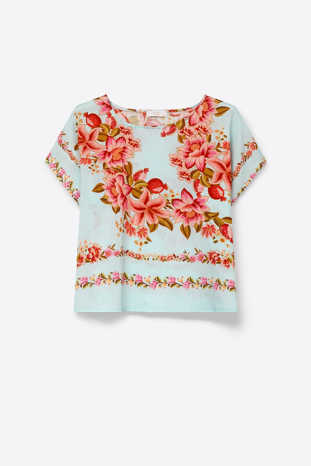 Top Boxy con stampa floreale blu chiaro e tessuto leggero