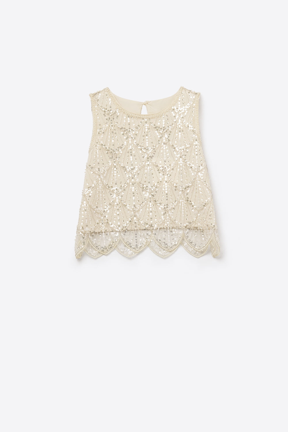 Top chic corto con paillettes in panna