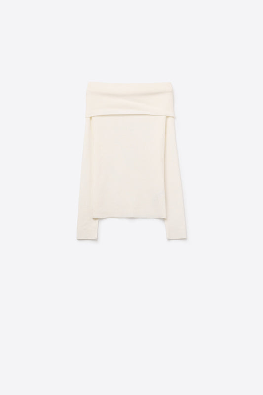 Top Chic Off-Shoulder con scollo a barca in maglia bianca