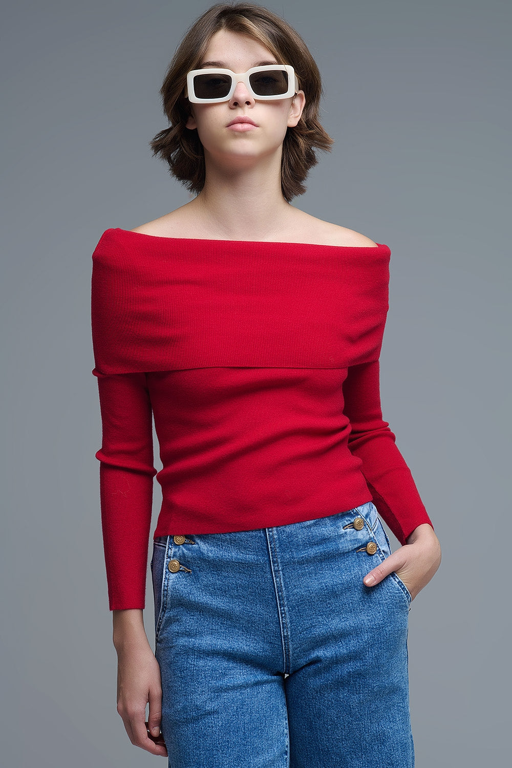 Top chic off-shoulder in maglia rossa