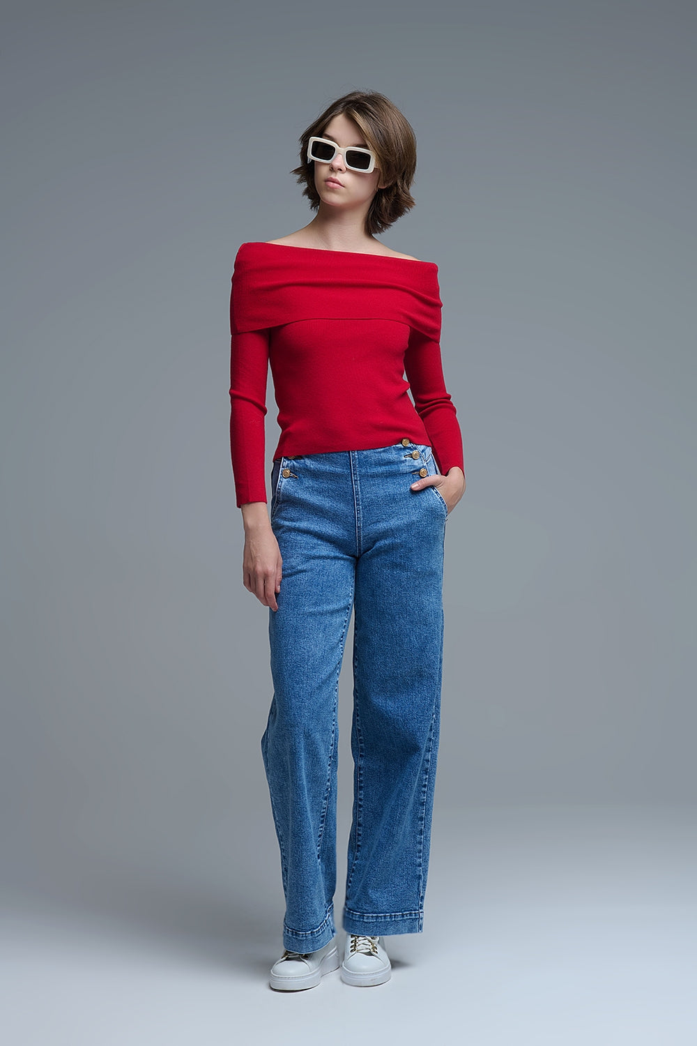 Top chic off-shoulder in maglia rossa