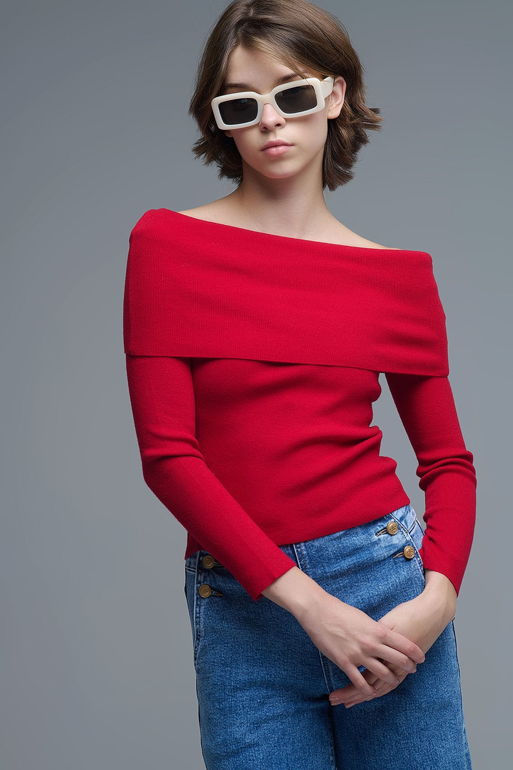 Top chic off-shoulder in maglia rossa