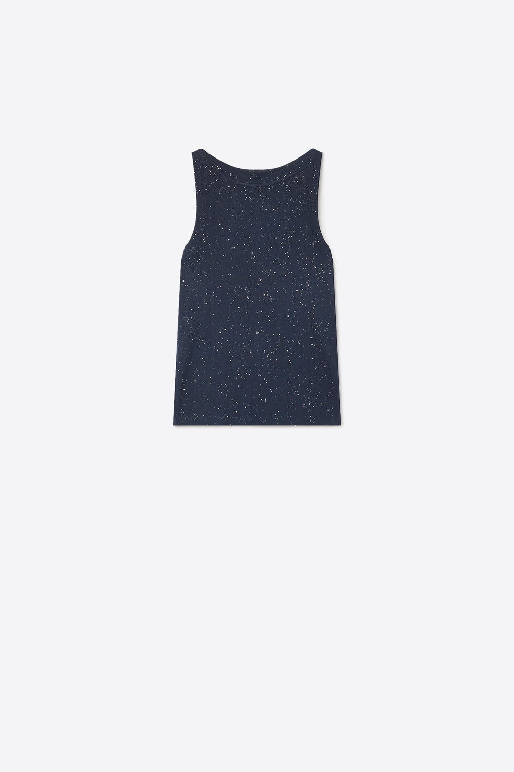 Q2 Top con scollo a barca in maglia fine maculata color navy