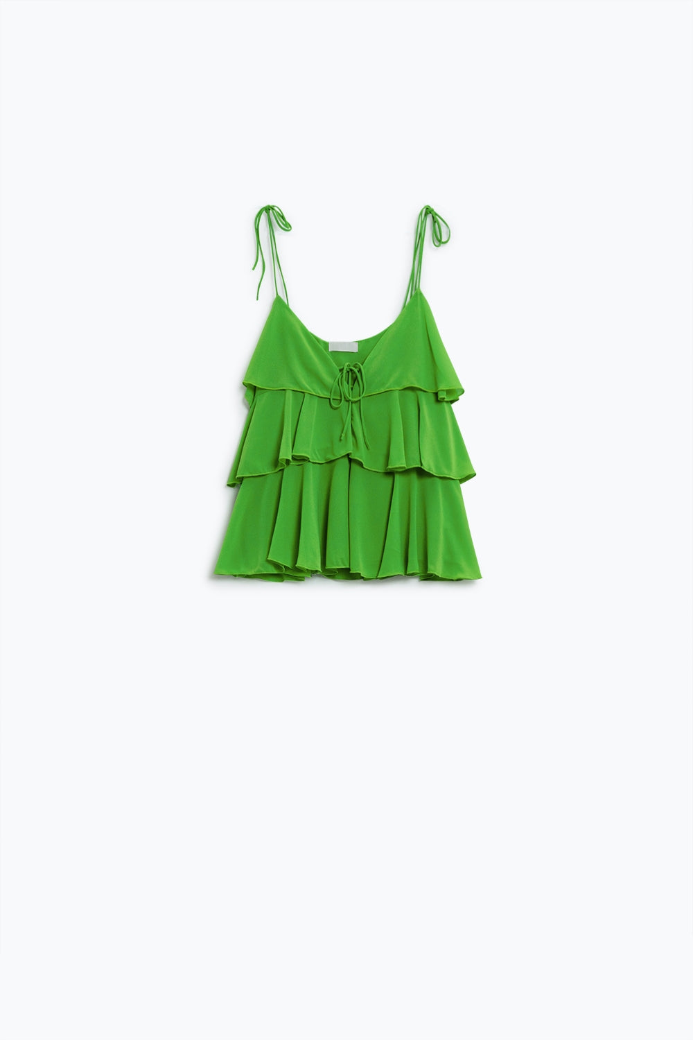 Top con volant con spalline sottili in verde