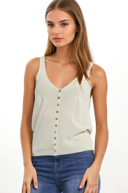 Q2 top corto beige in maglia con bottoni
