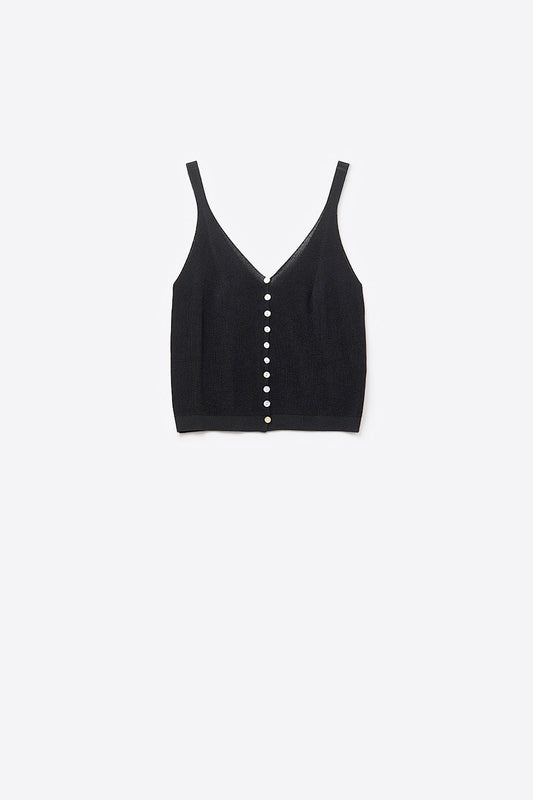 Q2 Top corto nero in maglia con bottoni
