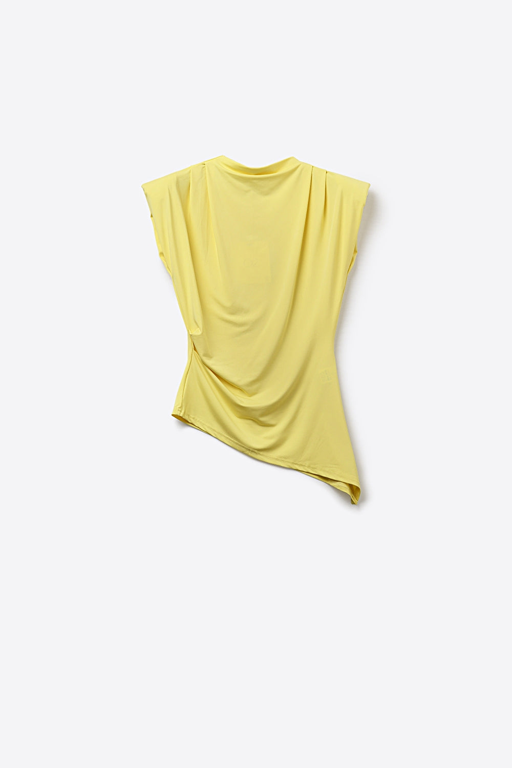 Top giallo senza maniche asimmetrico e drappeggiato