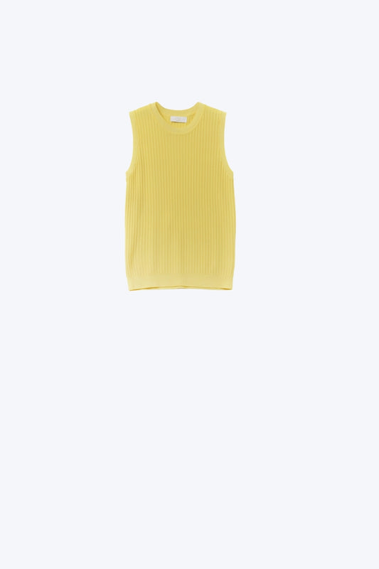 Q2 Top giallo senza maniche in maglia a coste