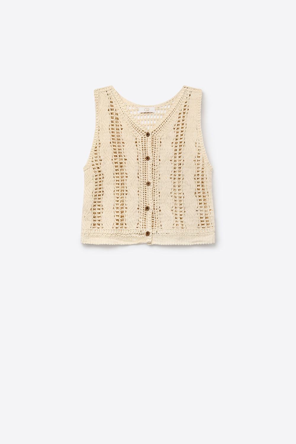 Top gilet beige in maglia a cavo con bottoni sul davanti