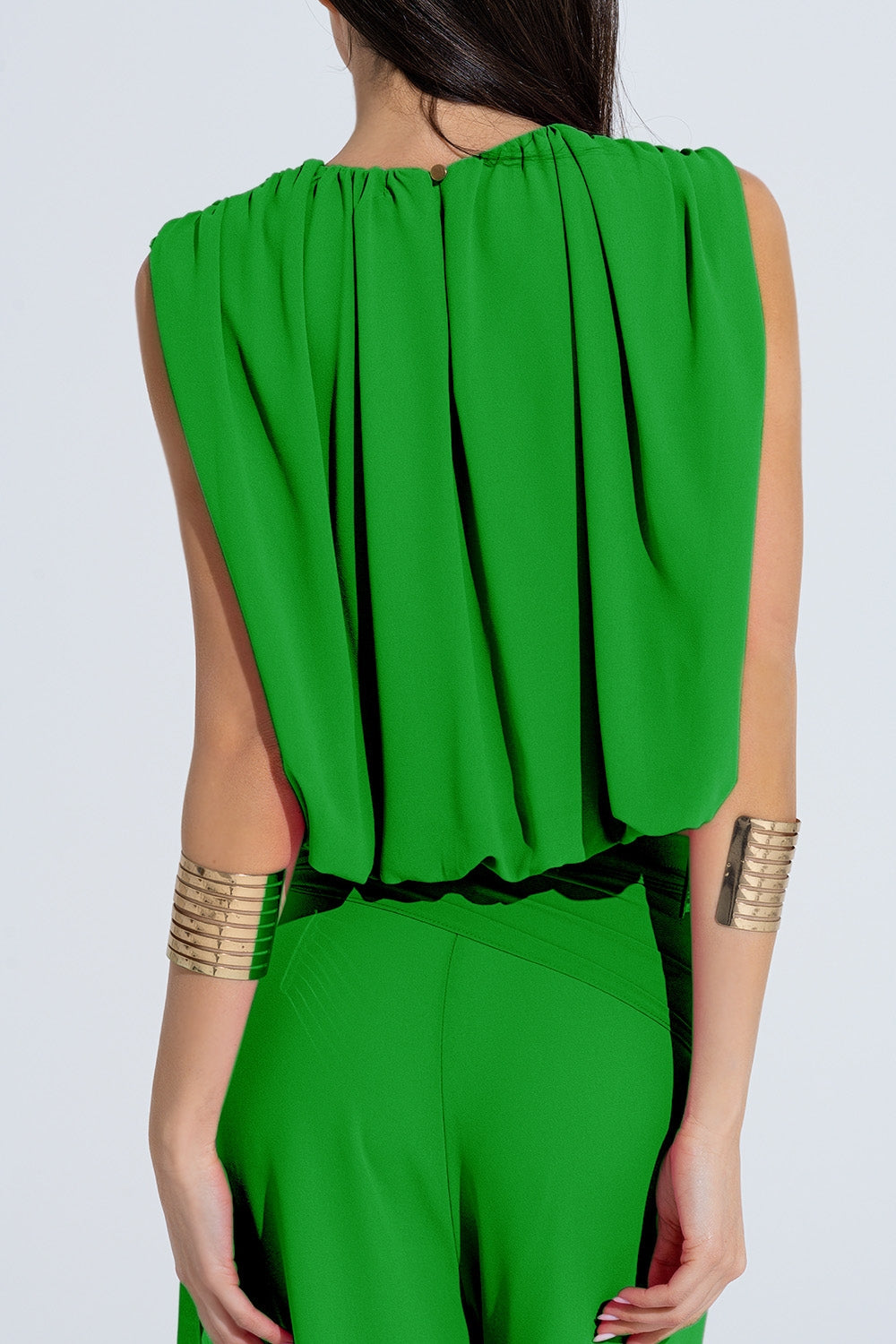 Top in chiffon verde con ruche