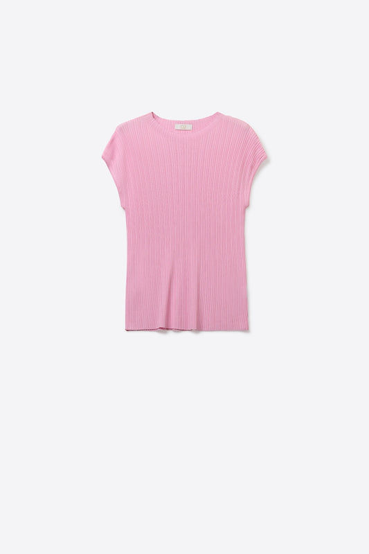 Q2 Top in maglia a coste fini senza maniche in rosa