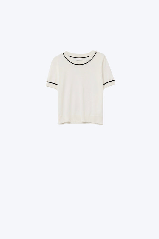 Q2 Top in maglia a maniche corte bianco con finiture nere a contrasto