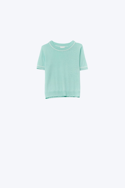 Q2 Top in maglia a maniche corte verde menta con finiture bianche a contrasto