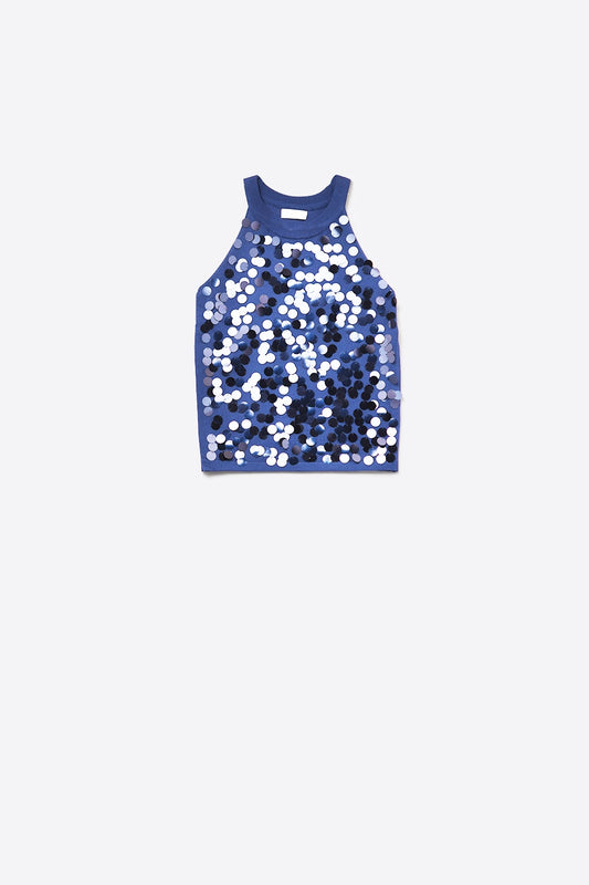 Q2 Top in maglia blu navy con dettagli in paillettes