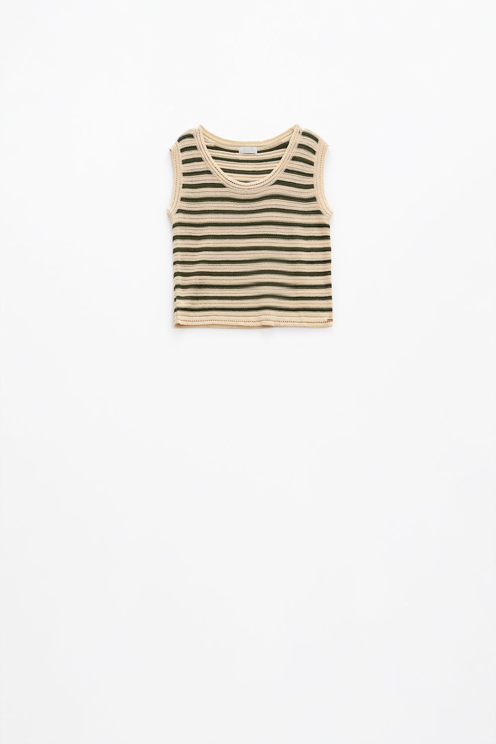 Top in maglia senza maniche color crema con strisce khaki