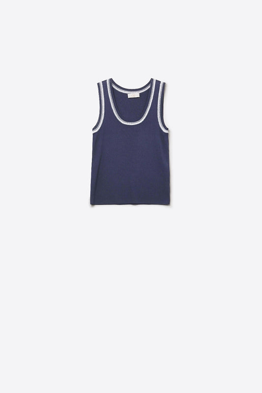 Q2 Top in maglia senza maniche navy con finiture metalliche