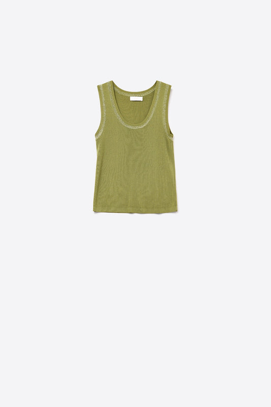 Q2 Top in maglia senza maniche Olive con finiture metalliche