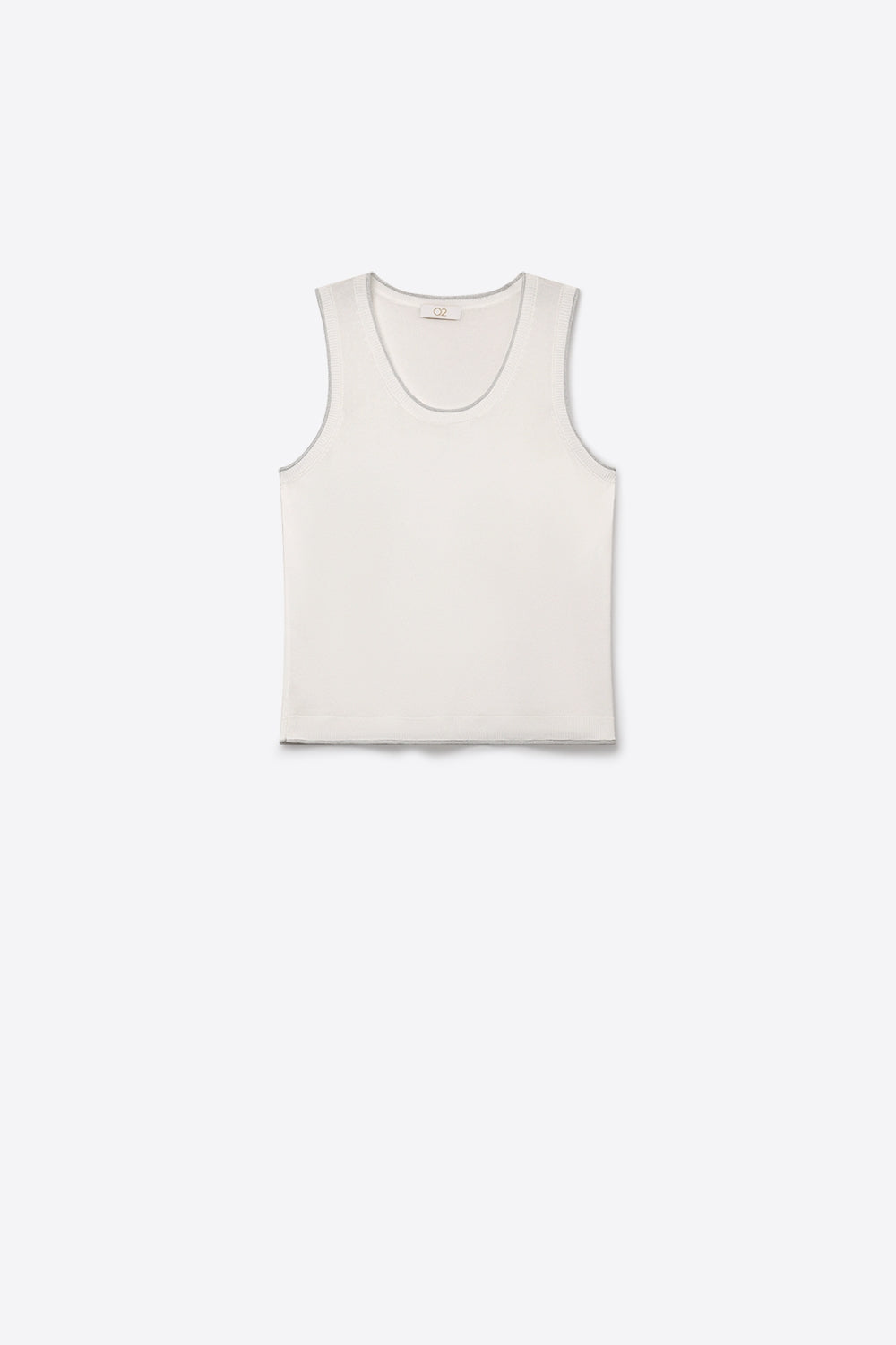 Q2 Top in Maglia Sottile Bianca con Bordo a Coste Vestibilità Regolare