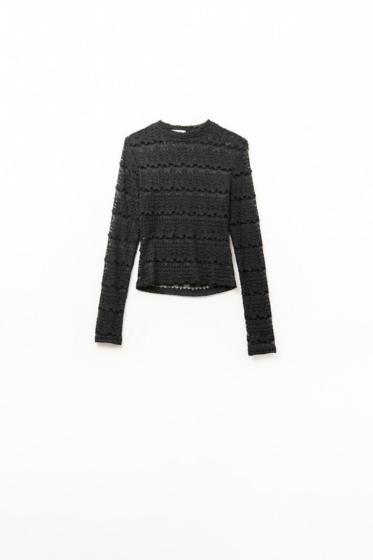 Q2 Top in Pizzo Floreale con Girocollo in Nero
