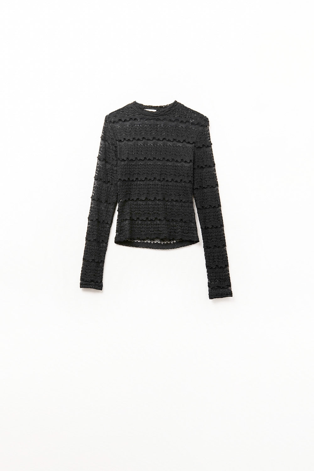 Q2 Top in Pizzo Floreale con Girocollo in Nero