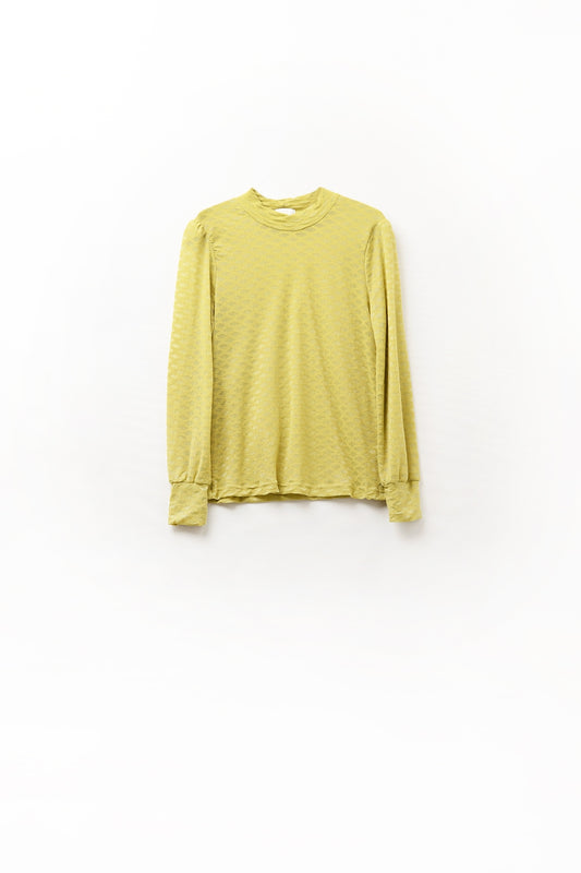 Q2 top in pizzo verde con collo alto e polsini