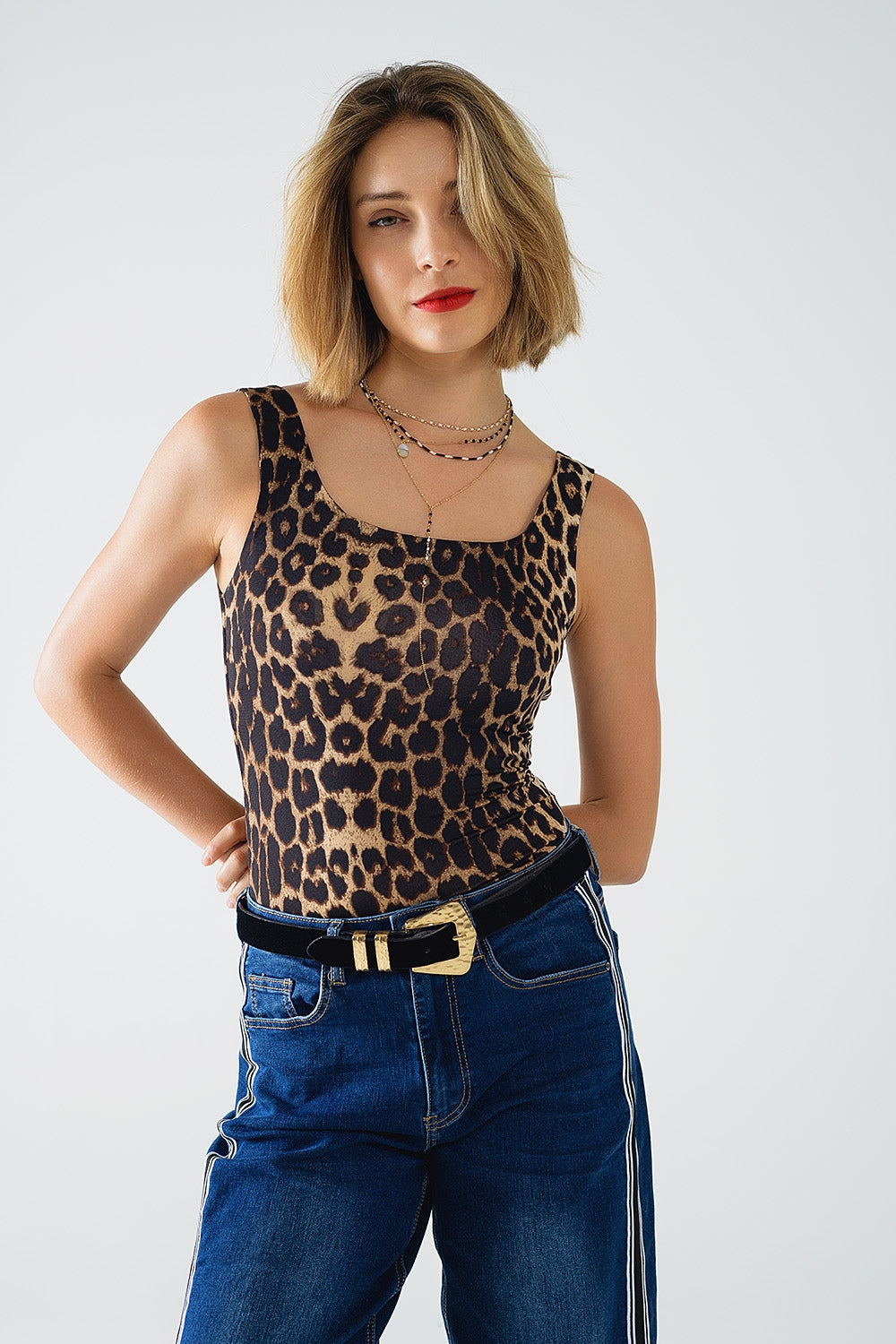 Q2 Top in spandex con stampa leopardo