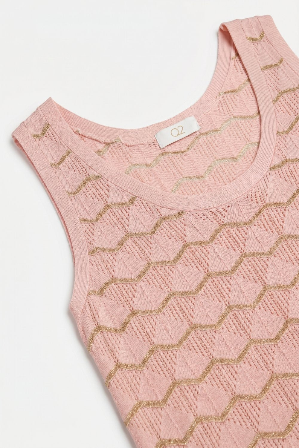 Top Rosa Chiaro a Maglia Geometrica con Rifiniture Metalliche