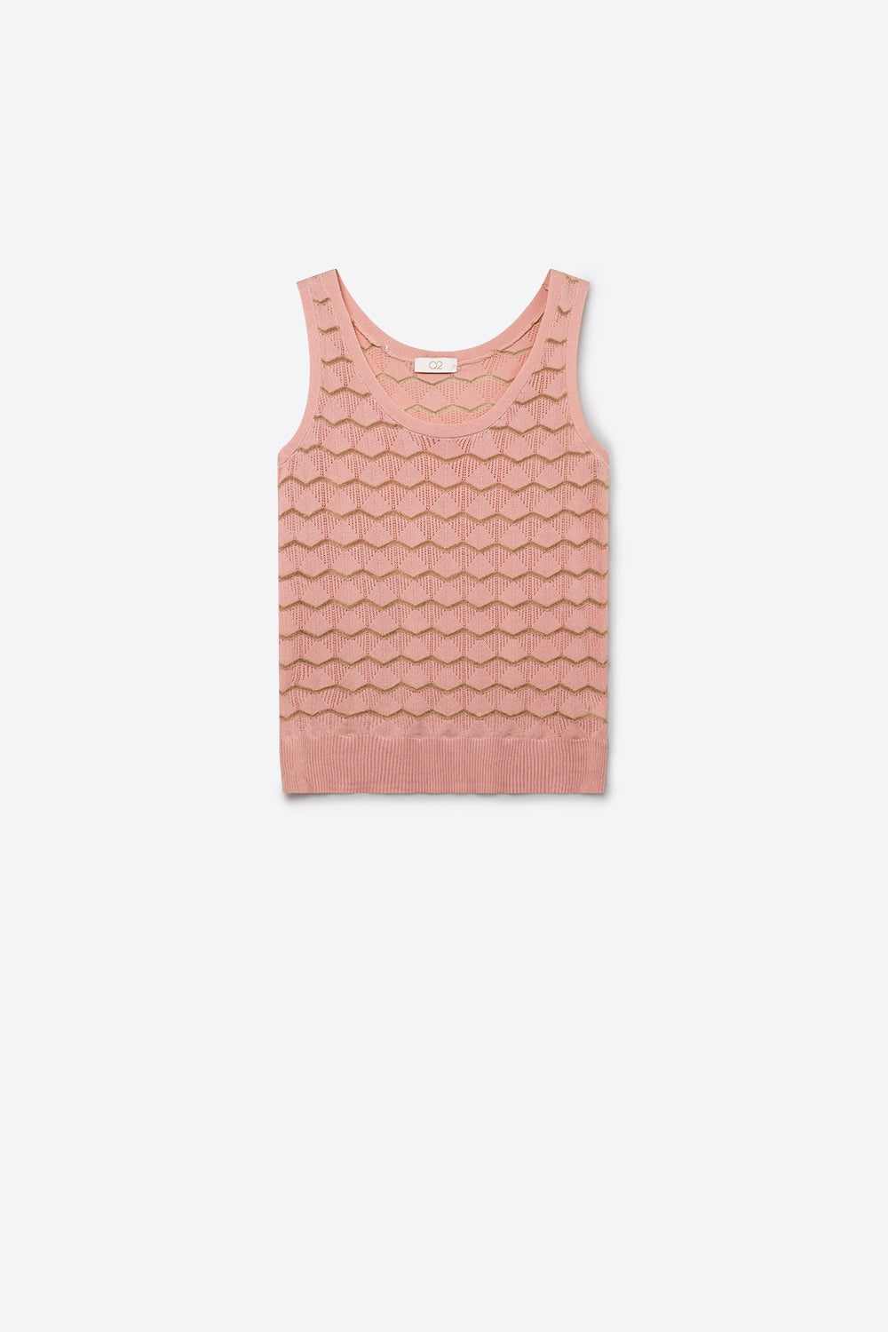 Q2 Top Rosa Chiaro a Maglia Geometrica con Rifiniture Metalliche