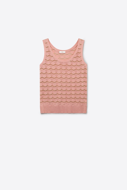 Q2 Top Rosa Chiaro a Maglia Geometrica con Rifiniture Metalliche