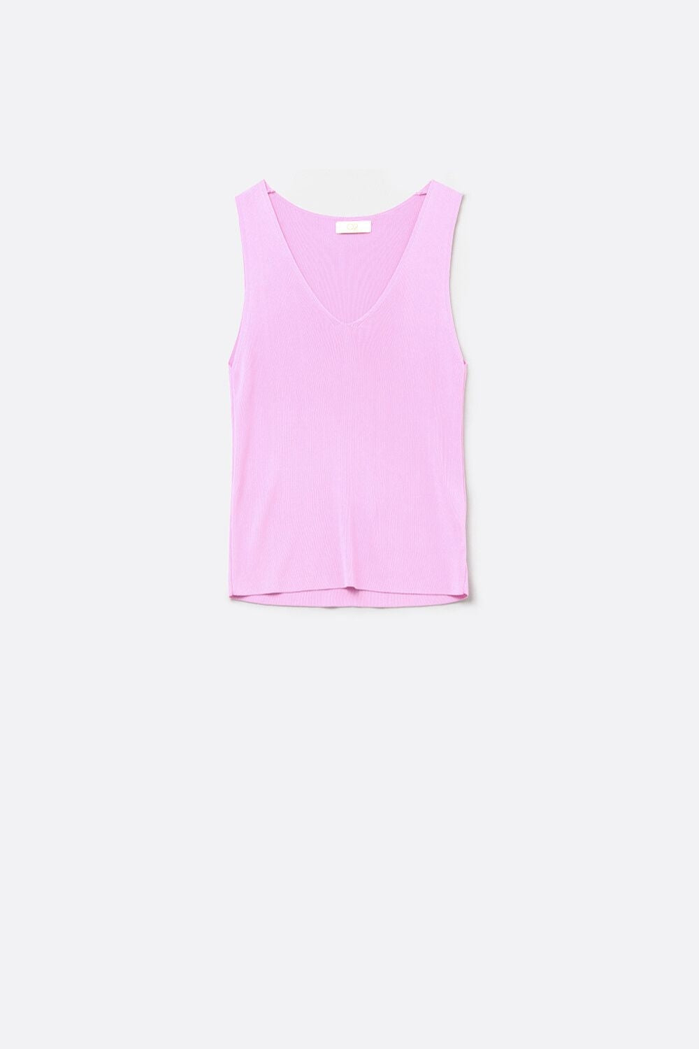 Q2 top rosa senza maniche in maglia fine con scollo a V