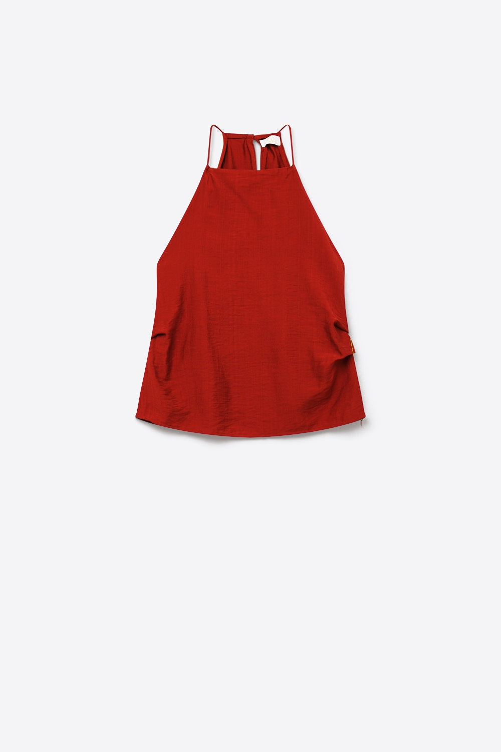 Top senza maniche con collo all'americana texture terracotta
