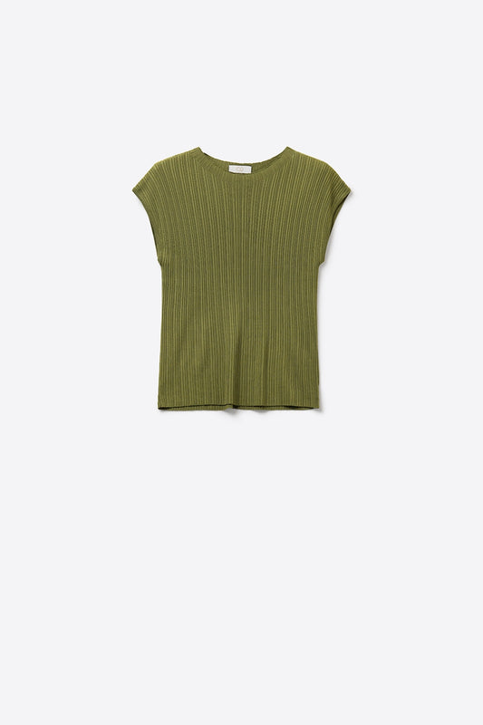 Q2 top senza maniche in maglia a coste fine di colore verde oliva