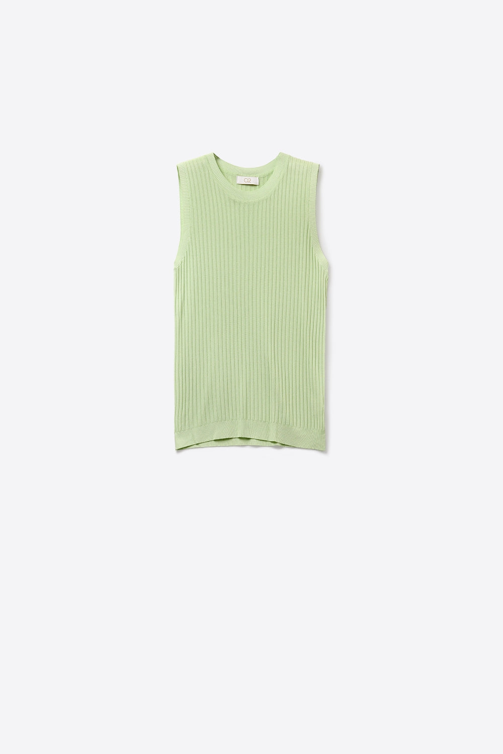 Q2 Top senza maniche in maglia a coste verde chiaro