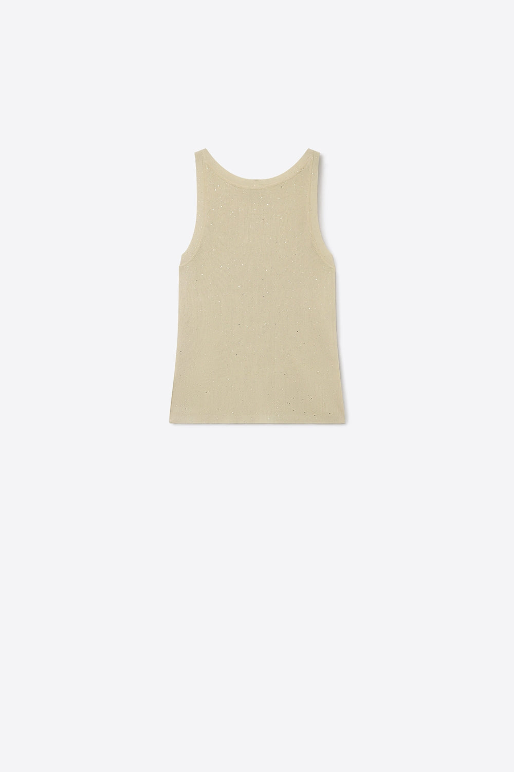 Q2 Top senza maniche in maglia fine beige con sottili glitter