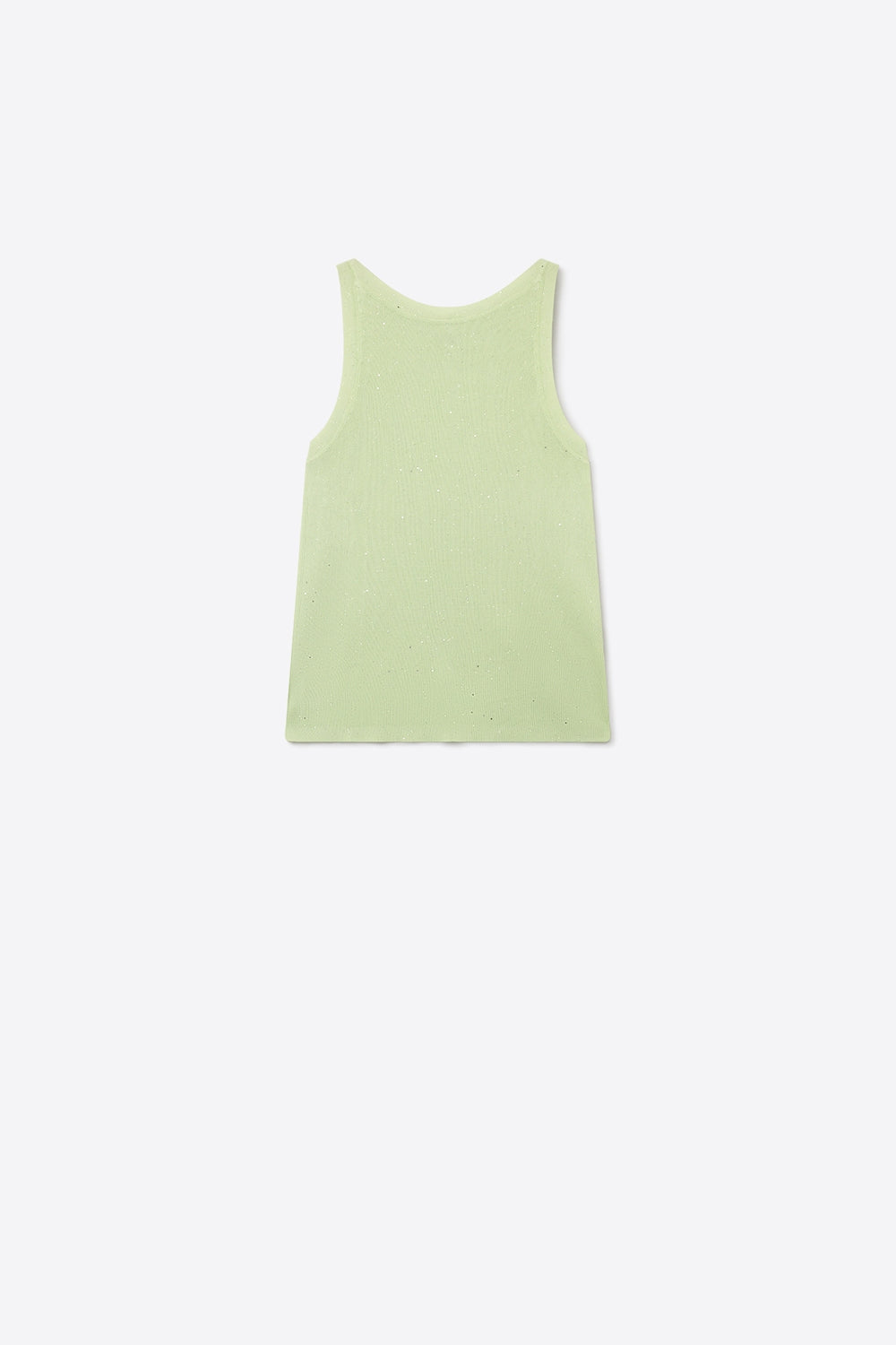 Q2 Top senza maniche in maglia fine di menta con sottili glitter