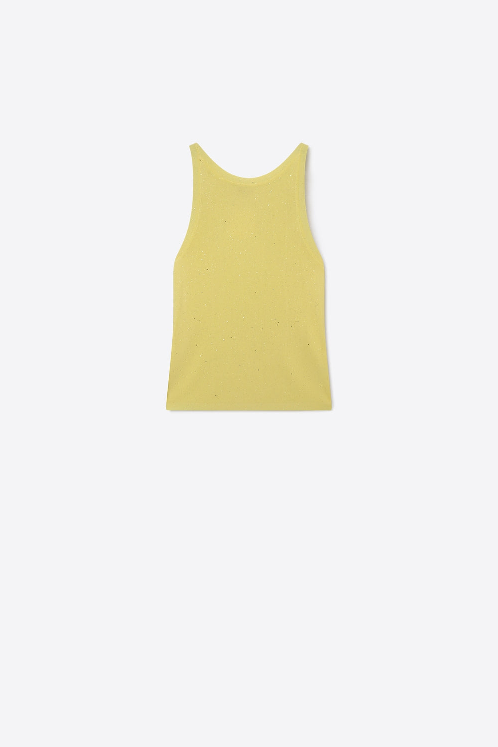 Q2 Top senza maniche in maglia fine gialla maculata