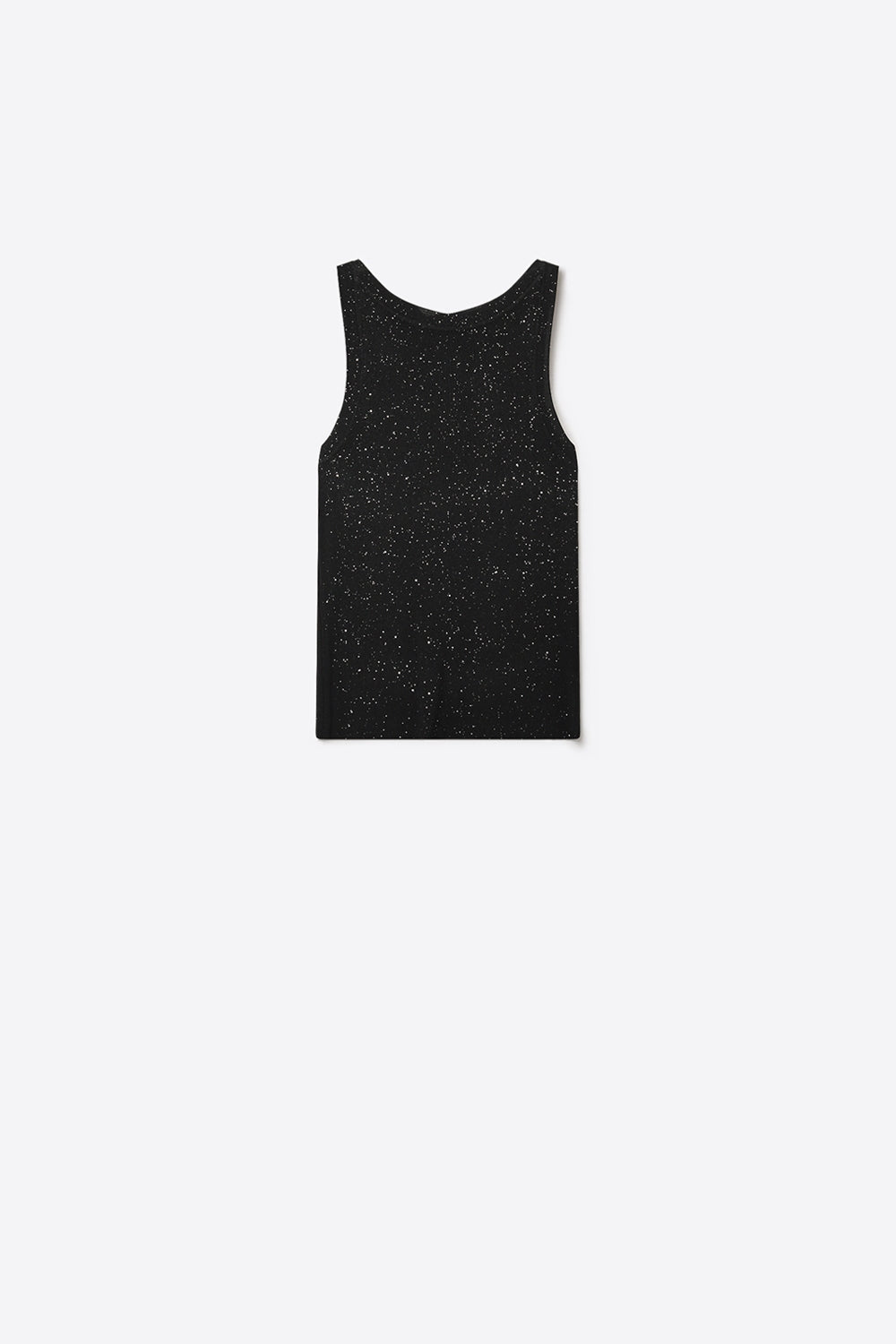 Q2 Top senza maniche in maglia fine glitterata nera