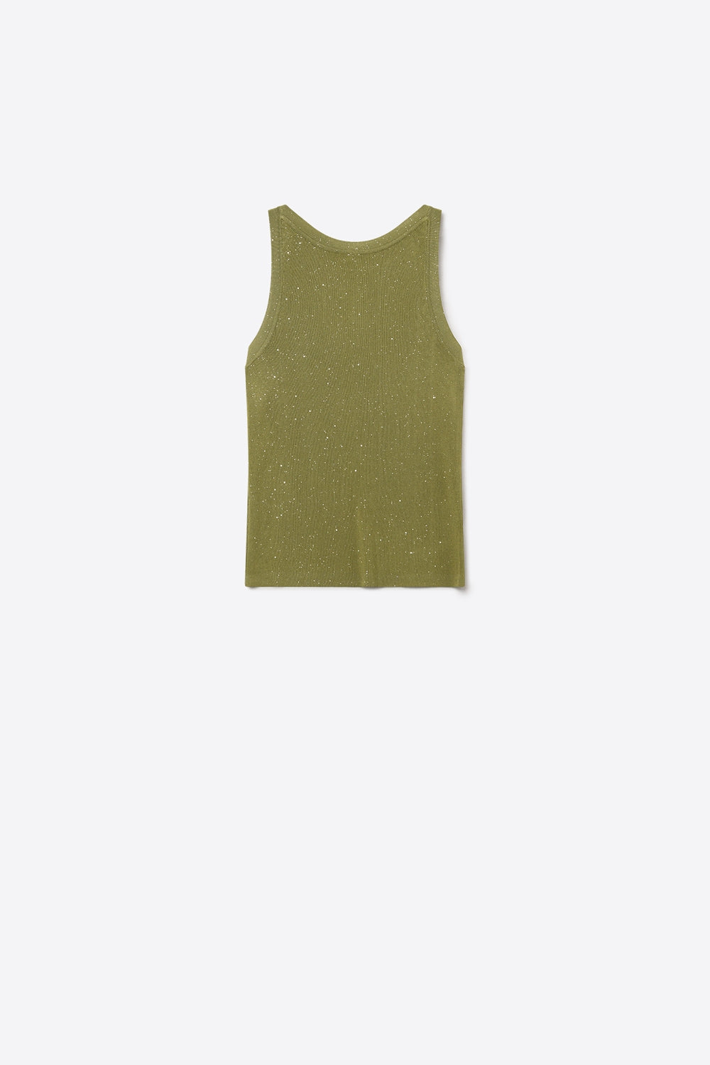 Q2 Top senza maniche in maglia fine oliva con glitter