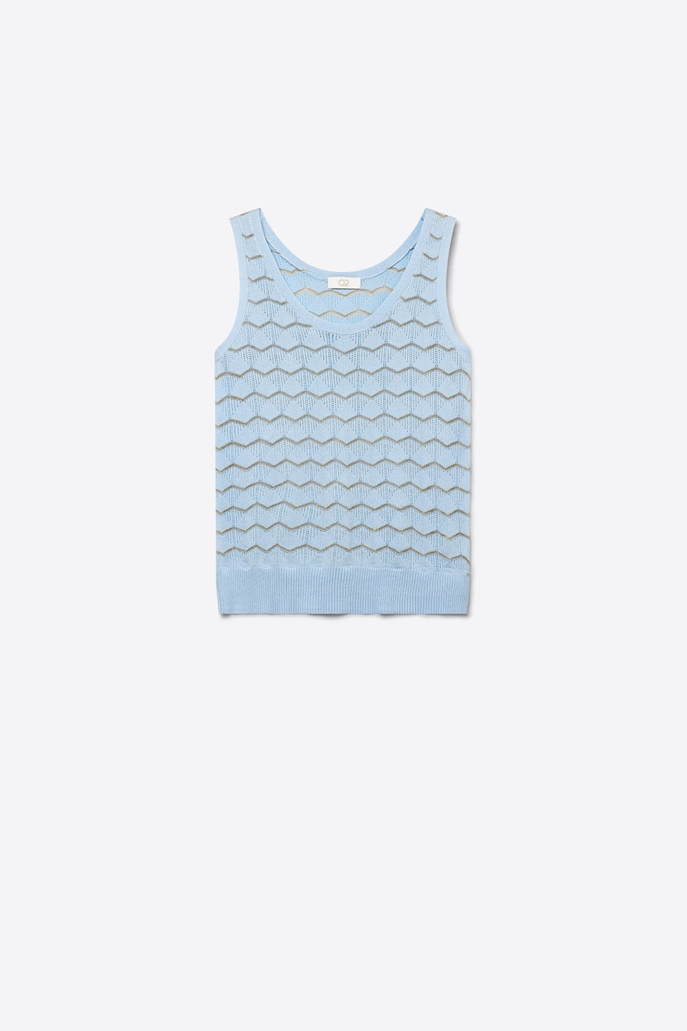 Q2 Top senza maniche in maglia traforata a chevron azzurro