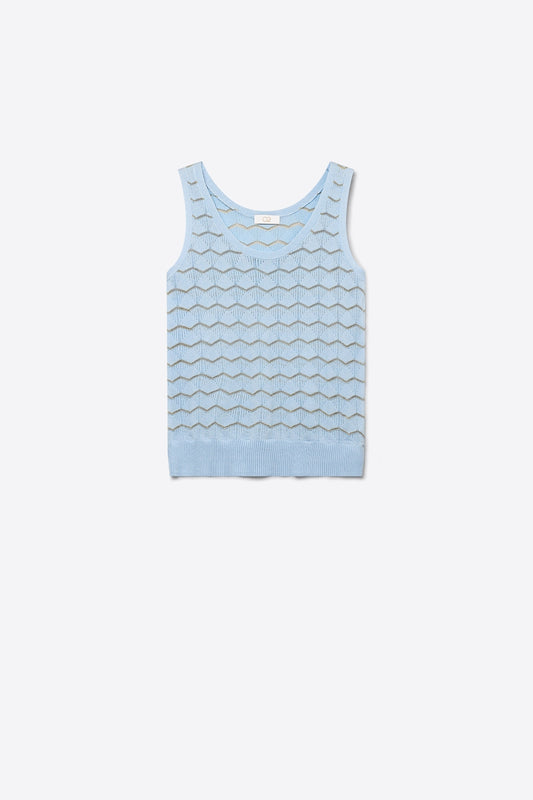 Q2 Top senza maniche in maglia traforata a chevron azzurro