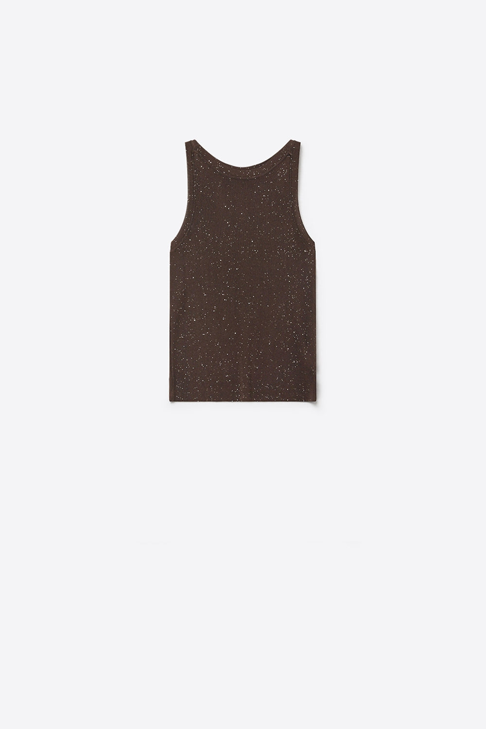 Q2 Top smanicato in maglia fine glitterato di colore marrone