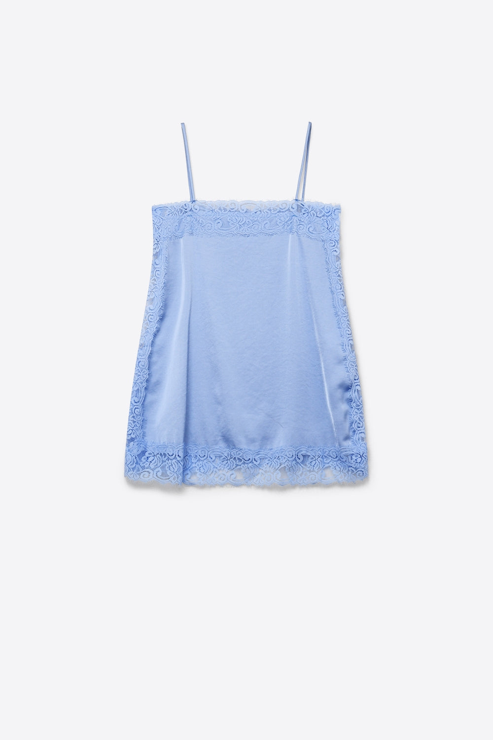 Top sottoveste in raso con bordo in pizzo azzurro chiaro