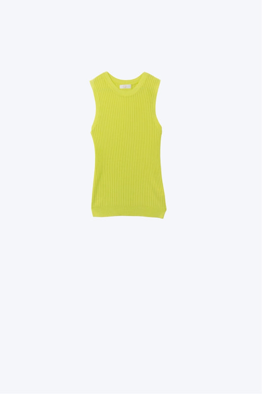 Q2 Top verde lime senza maniche in maglia a coste